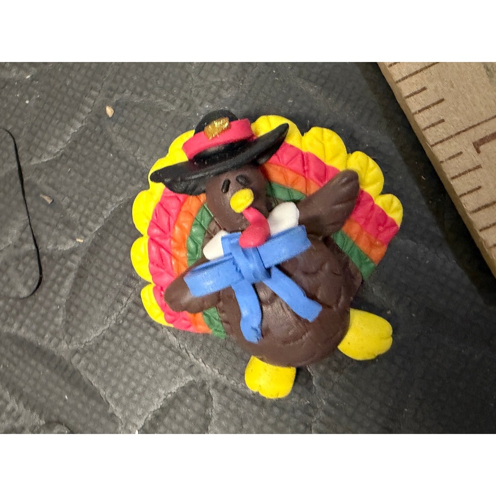 Turkey Brooch Handcrafted Polymer Clay Thanksgiving Pin Autumn vintage kitsch
